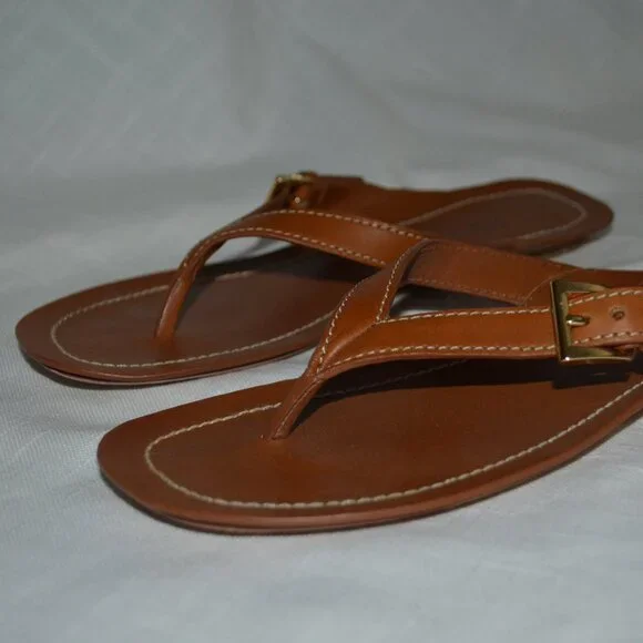 $995 Sz 37 6.5 Prada Brown Leather Calfskin Buckle Flat Thong Sandals - Picture 4 of 12